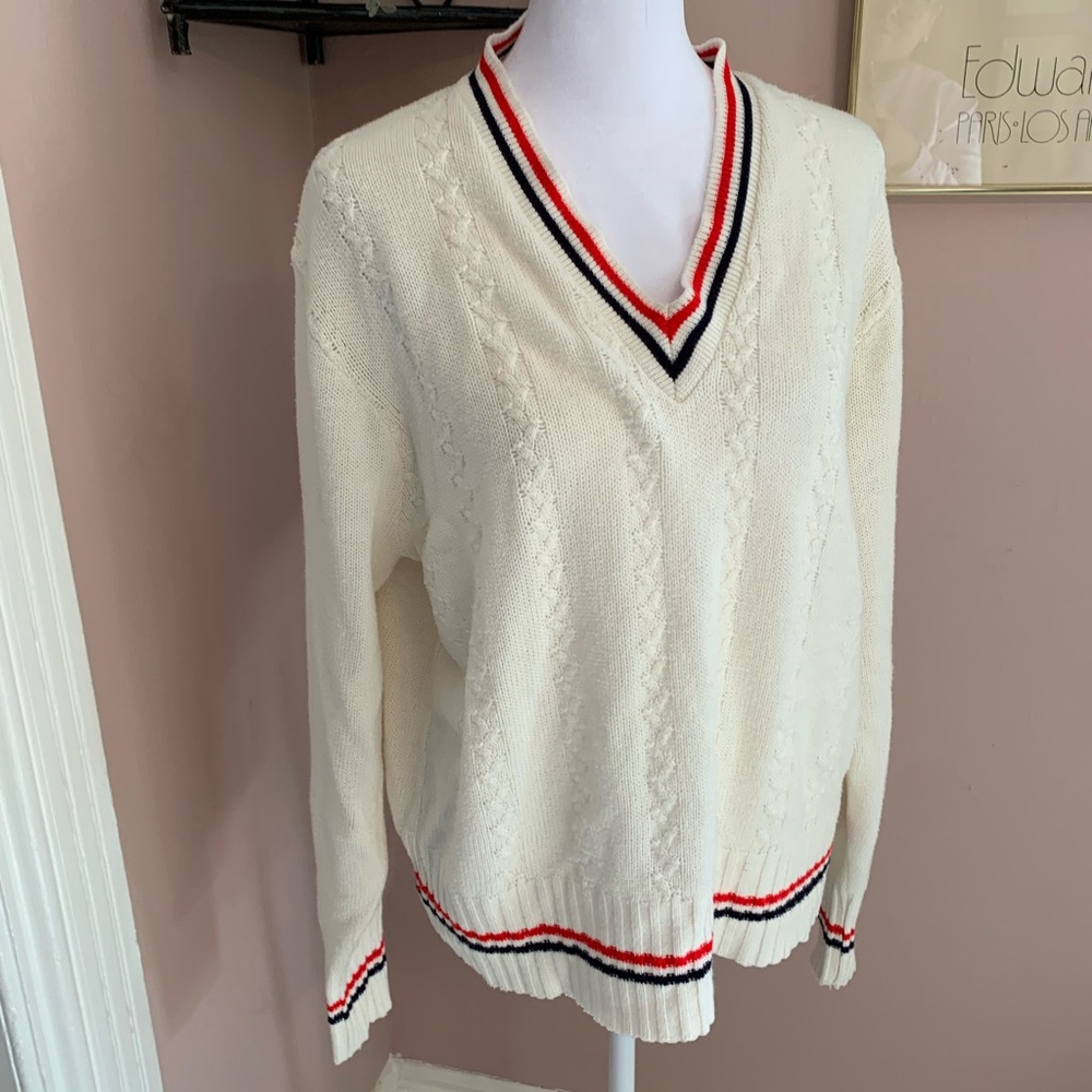Regency Classic V-Neck Sweater Cream Vintage cool everyday essentials old money